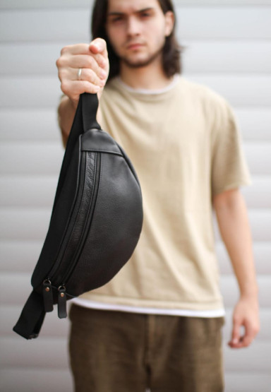 Men's Fanny Pack, Leather Waist Bag SL001 (Black) 