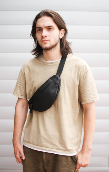 Men's Fanny Pack, Leather Waist Bag SL001 (Black) 