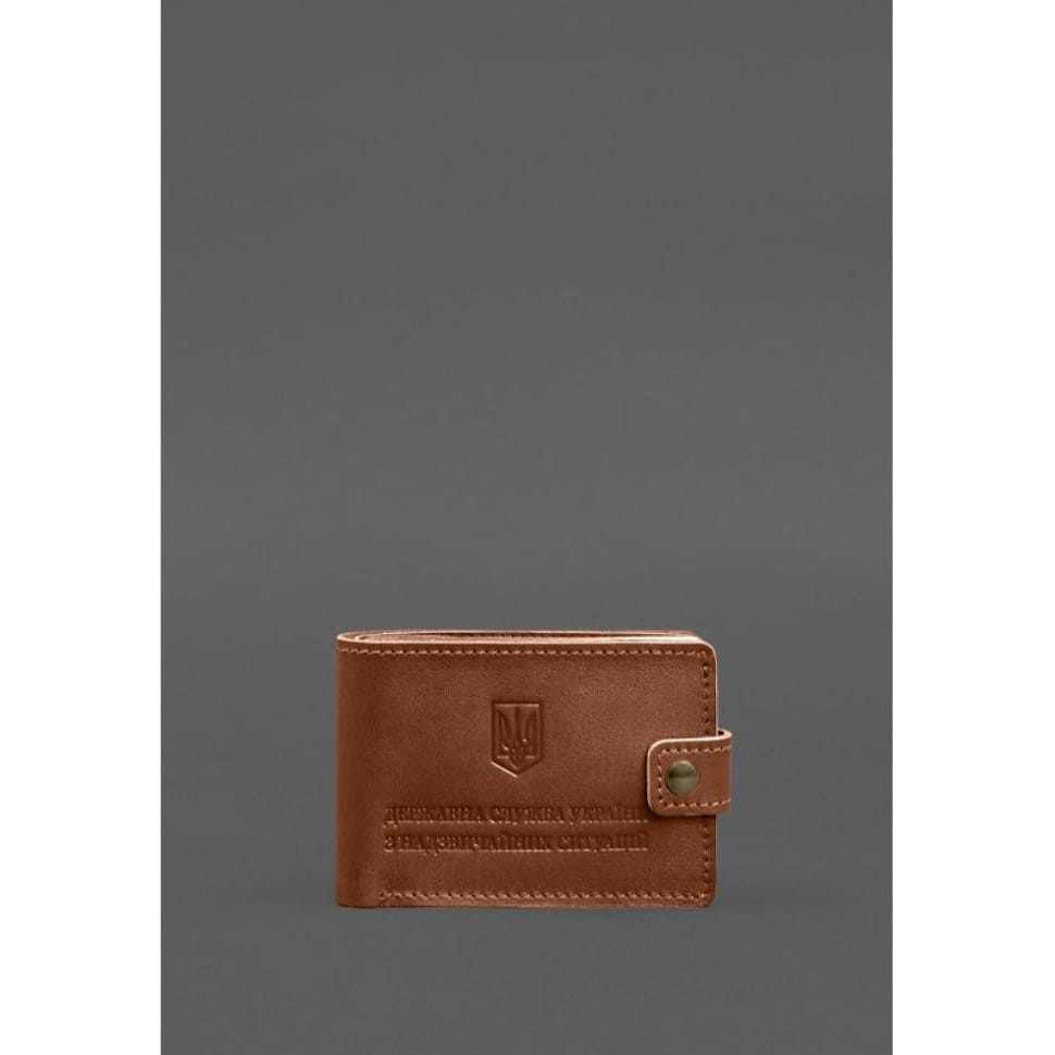 Шкіряна обкладинка-портмоне на посвідчення ДСНС світло-коричнева