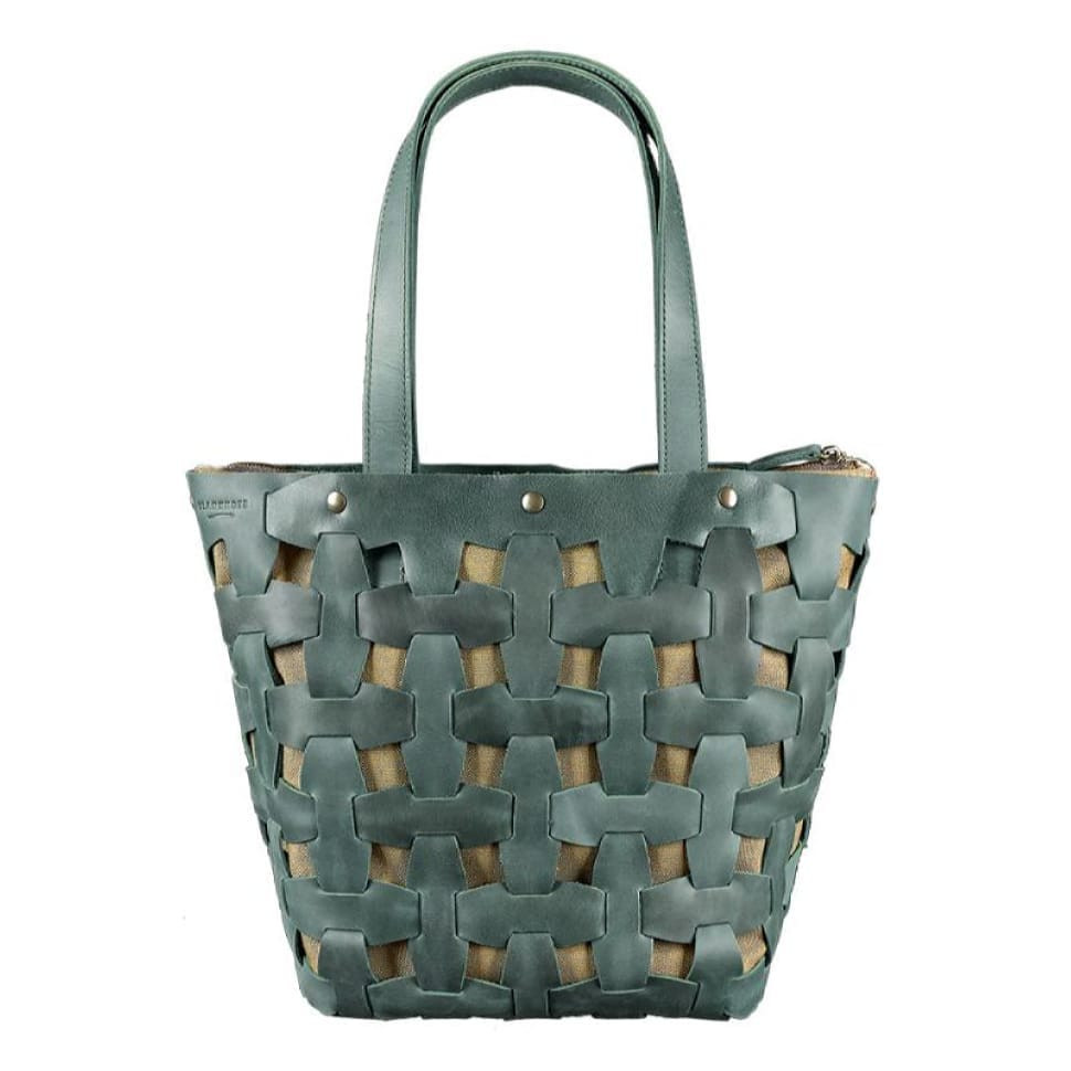 Women's leather woven bag Puzzle L green Crazy Horse