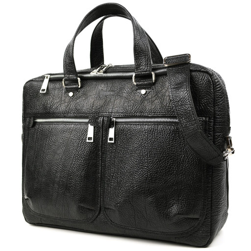 Мужская кожаная деловая сумка черная GZomb-4664-4lx TARWA на два отделения