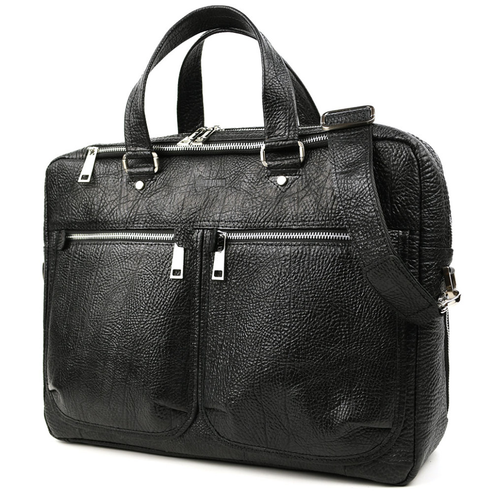 Чоловіча шкіряна ділова сумка чорна GZomb-4664-4lx TARWA на два відділення