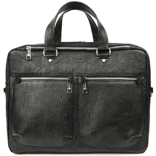 Мужская кожаная деловая сумка черная GZomb-4664-4lx TARWA на два отделения