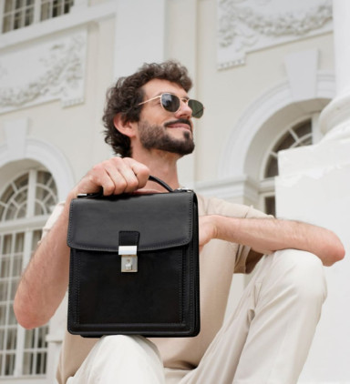 Small Leather Briefcase - Walden - Black Time Resistance 5216201
