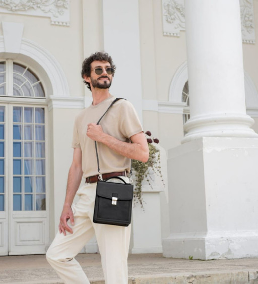 Маленький шкіряний портфель барсетка - Walden - чорний Time Resistance 5216201