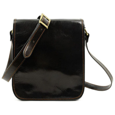 Small Leather Messenger Bag - On The Road - Chocolate Brown Time Resistance 1165201