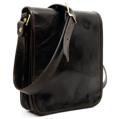 Small Leather Messenger Bag - On The Road - Chocolate Brown Time Resistance 1165201