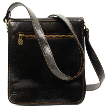 Small Leather Messenger Bag - On The Road - Chocolate Brown Time Resistance 1165201