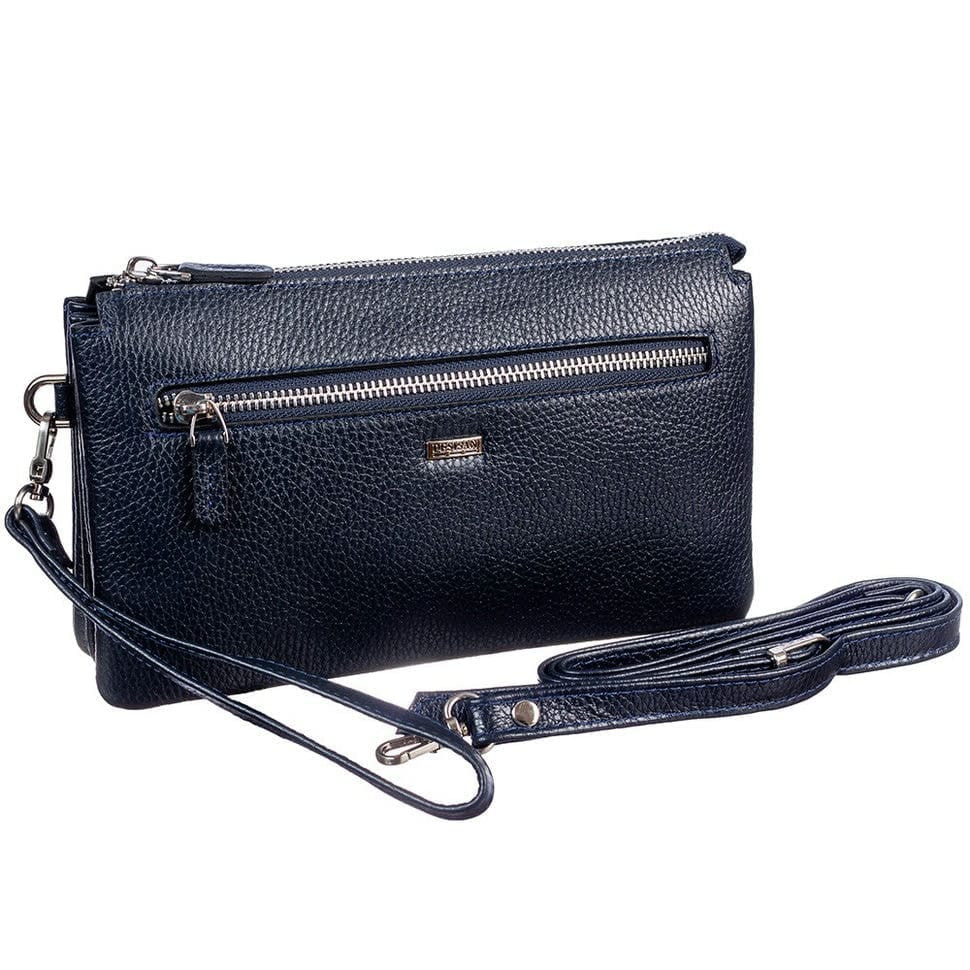 Барсетка кистьова шкіряна DESISAN 1011-315 синій флотар