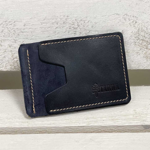 Шкіряний затискач для грошей ручної роботи синій RKw-hold-001 TARWA