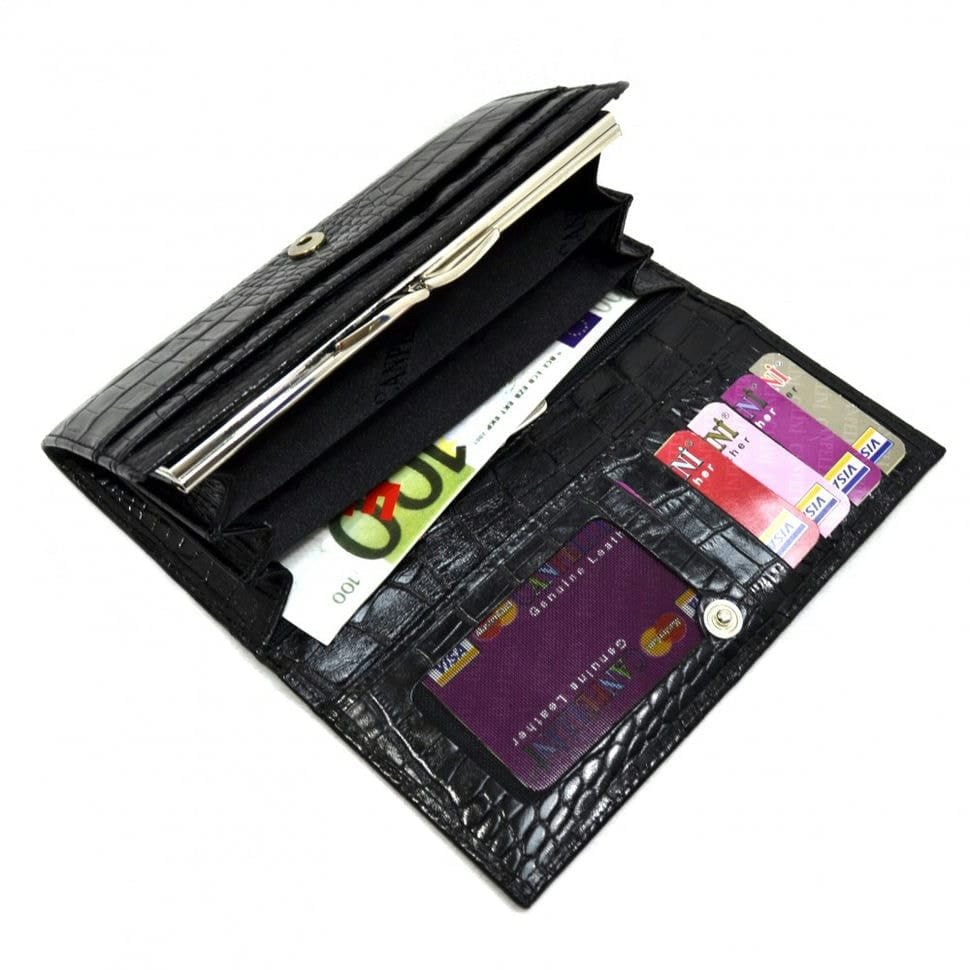 Гаманець жіночий шкіряний CANPEL 2034-2 чорний кроко