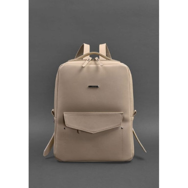 Cooper womens leather city backpack with a zipper light beige crust