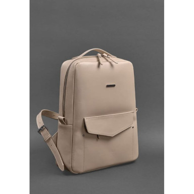 Cooper womens leather city backpack with a zipper light beige crust