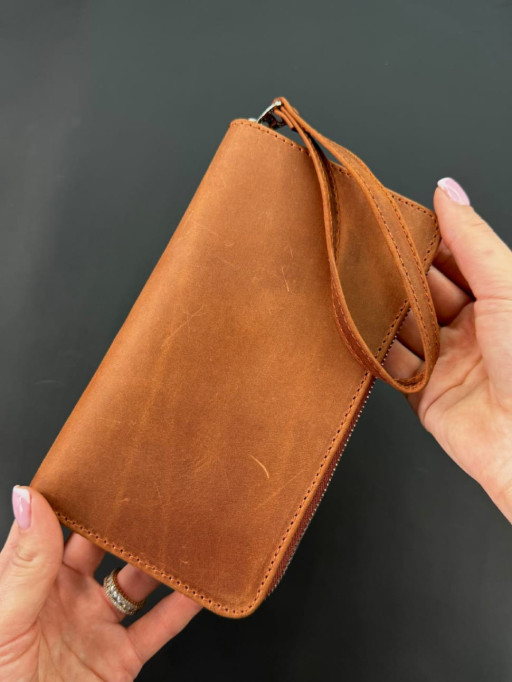 Шкіряний клатч-гаманець із натуральної шкіри Crazy Horse (світло коричневий)