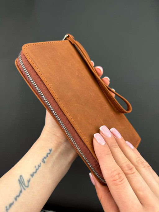 Шкіряний клатч-гаманець із натуральної шкіри Crazy Horse (світло коричневий)