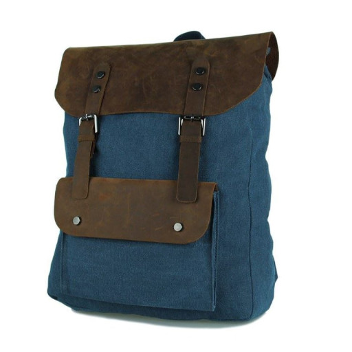 Мілітарі рюкзак: шкіра і парусина в синьому кольорі 9001K John McDee