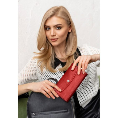 Кожаный кошелек Smart Wallet красный краст