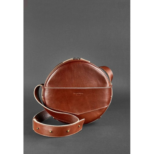Шкіряна жіноча кругла сумка-рюкзак Maxi світло-коричнева