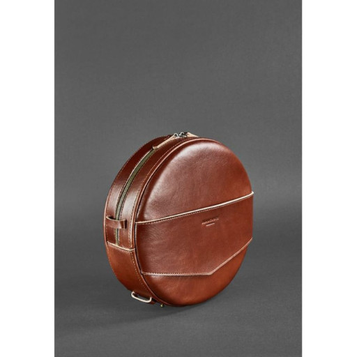 Шкіряна жіноча кругла сумка-рюкзак Maxi світло-коричнева