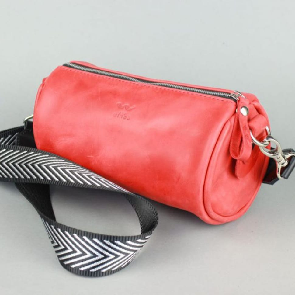 Cylinder leather crossbody bag red vintage