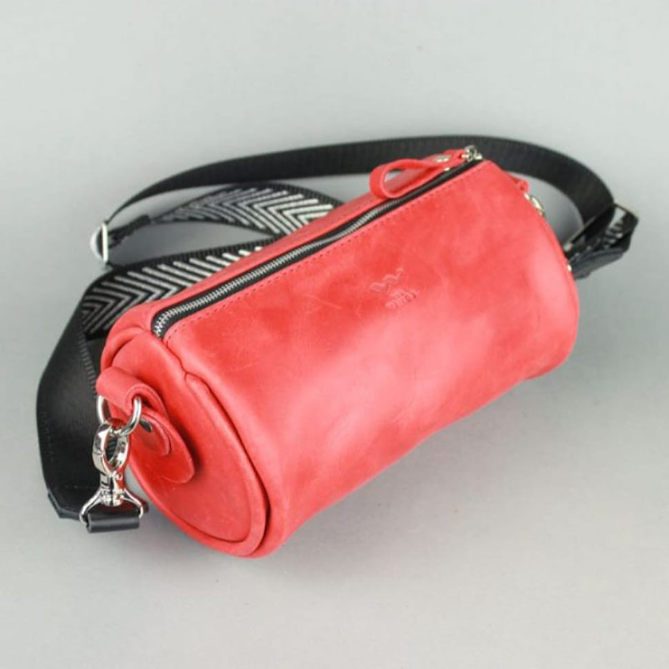 Cylinder leather crossbody bag red vintage