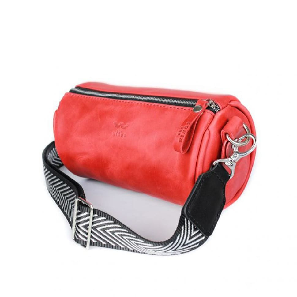 Cylinder leather crossbody bag red vintage