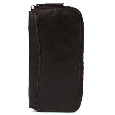 Leather wallet clutch with zipper TARWA GX-711-3md Chocolate