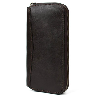 Leather wallet clutch with zipper TARWA GX-711-3md Chocolate