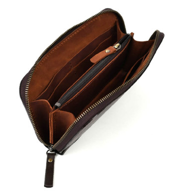 Leather wallet clutch with zipper TARWA GX-711-3md Chocolate