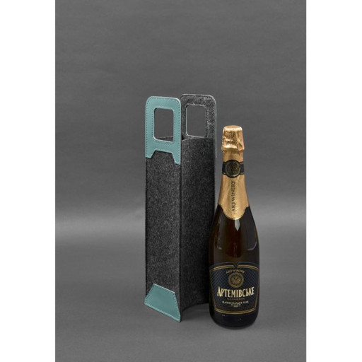 Чохол для вина 1.0 із фетру зі шкіряними вставками бірюзовий Краст