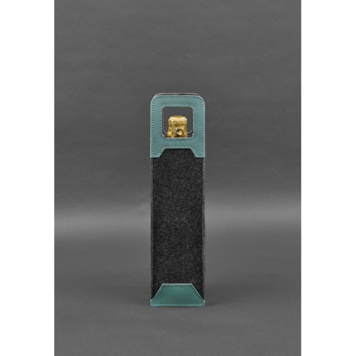 Чохол для вина 1.0 із фетру зі шкіряними вставками бірюзовий Краст