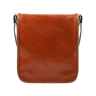 Small Leather Messenger Bag - On The Road - Cognac Brown Time Resistance 1142201
