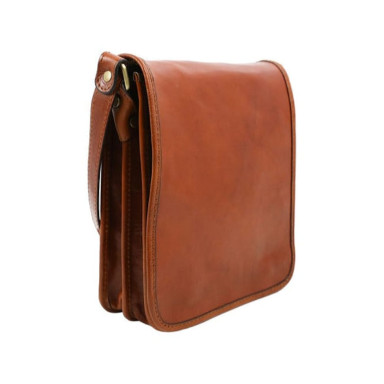 Small Leather Messenger Bag - On The Road - Cognac Brown Time Resistance 1142201