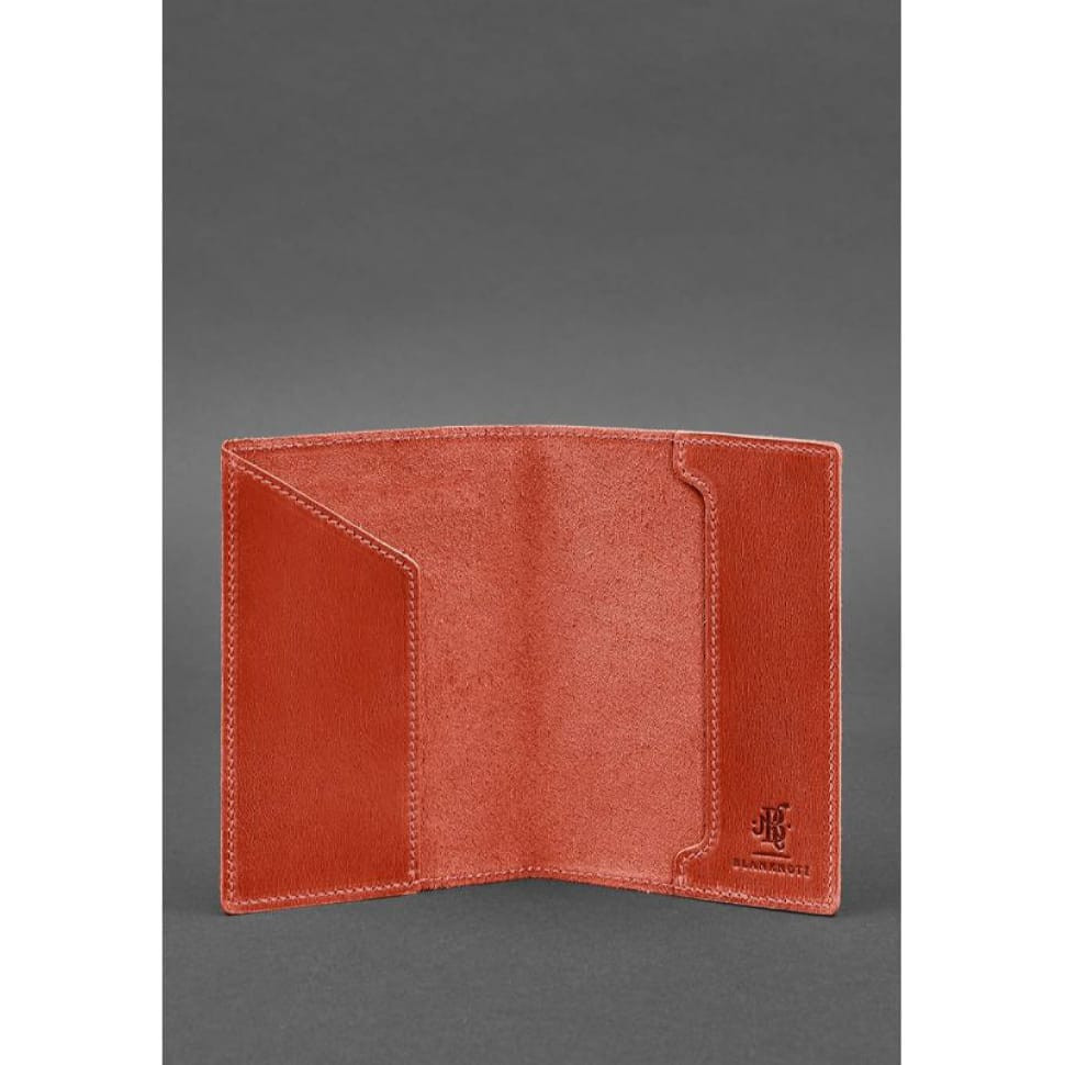 Coral leather passport cover with Ukrainian coat of arms