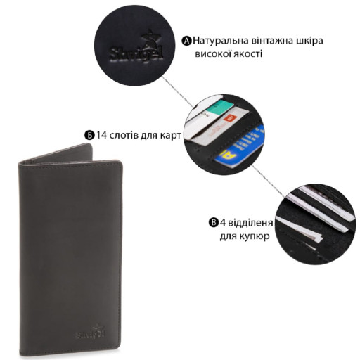 Гаманець SHVIGEL з вінтажній шкіри 13794 Чорний