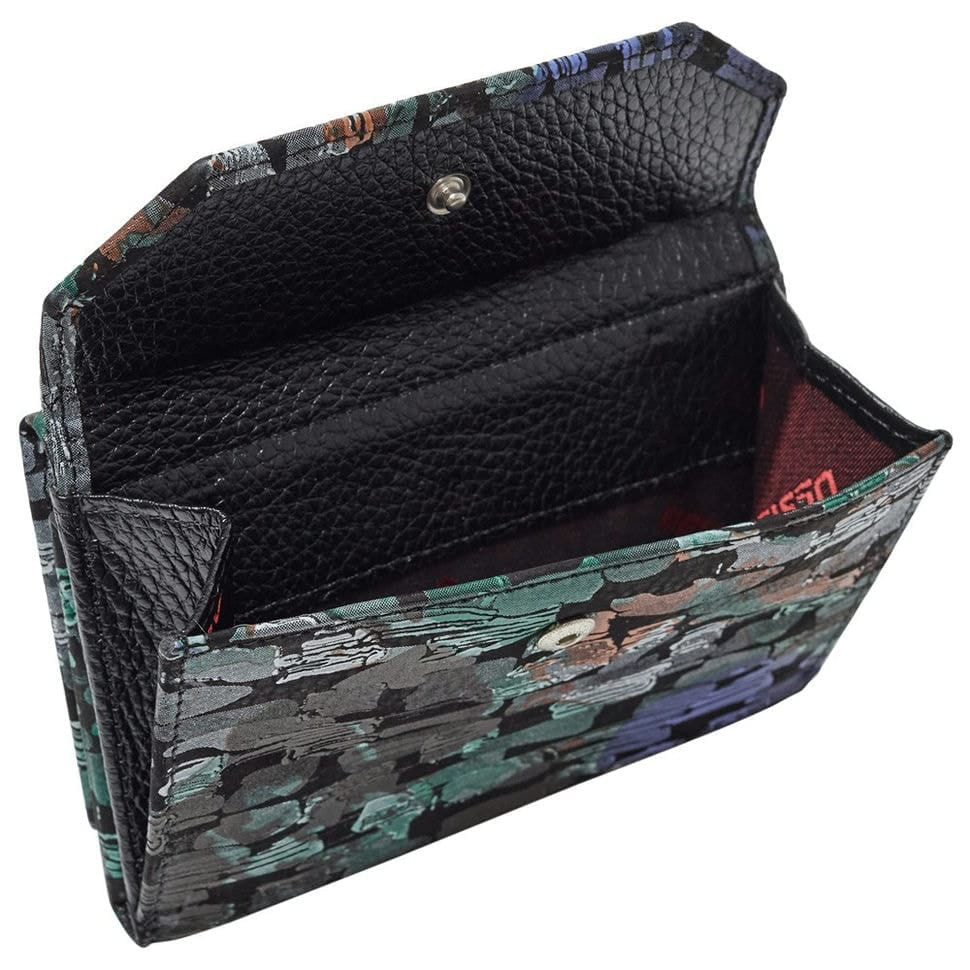 Кошелек женский кожа Desisan 305-889 черно-зеленые цветы