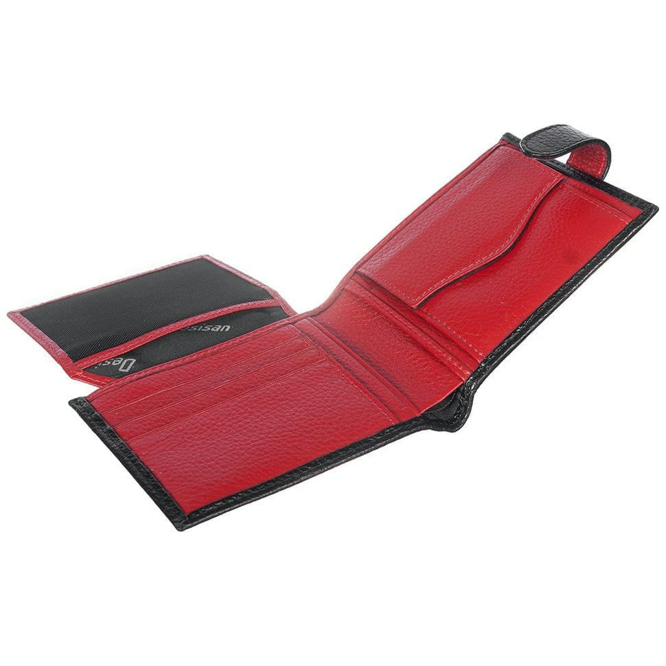Портмоне кожаное Desisan 041-02 черный флотар с красным