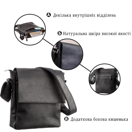 Сумка чоловіча SHVIGEL 11171 шкіряна Чорна