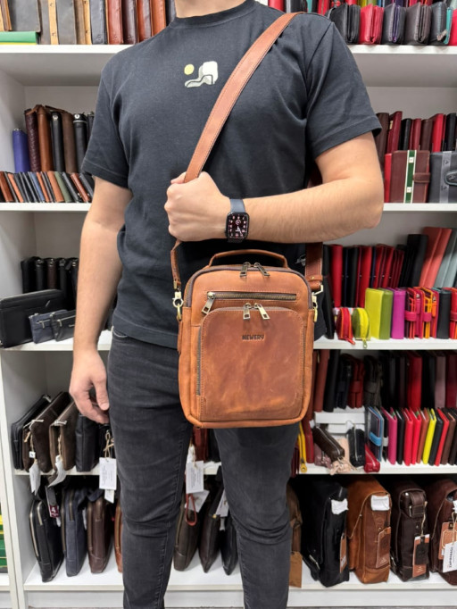 Чоловіча шкіряна барсетка із двома відділеннями Newery N6014KRB Руда