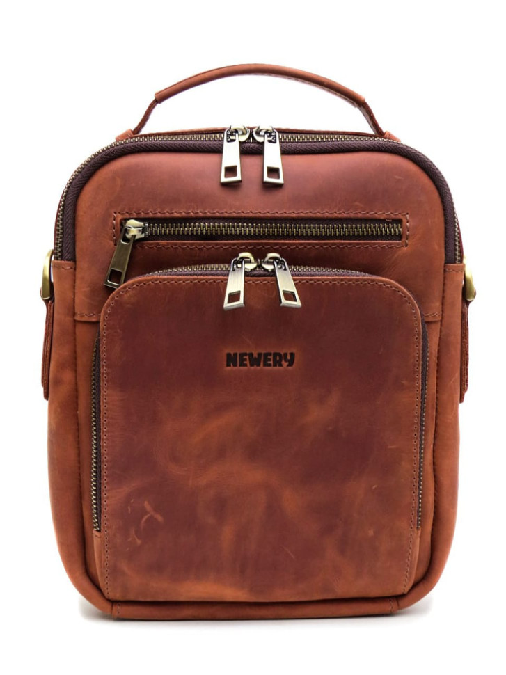 Чоловіча шкіряна барсетка із двома відділеннями Newery N6014KRB Руда