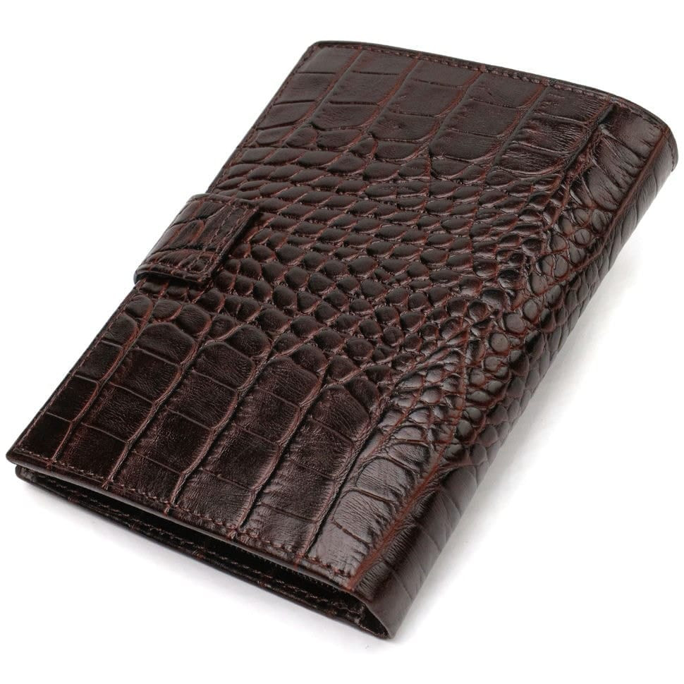 Класичний вертикальний чоловічий портмоне середнього розміру з натуральної шкіри з тисненням під крокодила CANPELLINI 21733