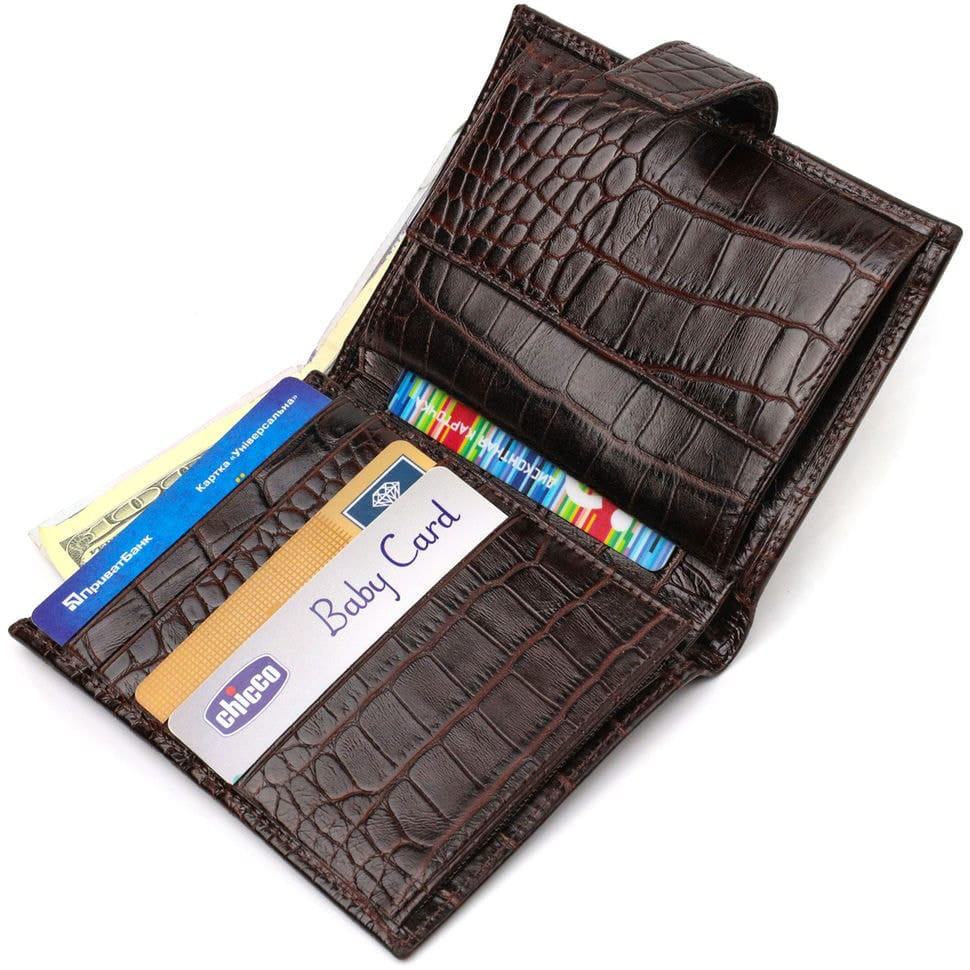 Класичний вертикальний чоловічий портмоне середнього розміру з натуральної шкіри з тисненням під крокодила CANPELLINI 21733