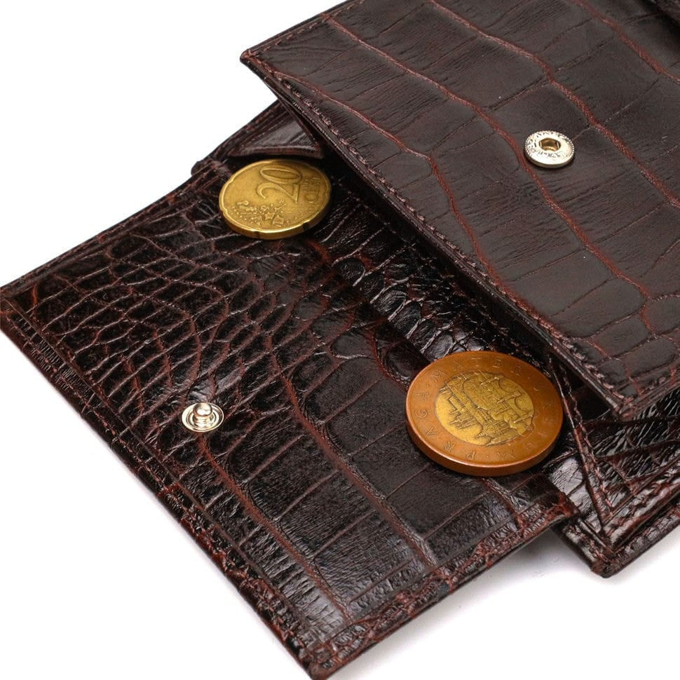 Класичний вертикальний чоловічий портмоне середнього розміру з натуральної шкіри з тисненням під крокодила CANPELLINI 21733