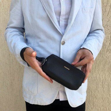 Leather clutch bag Newcontatto 6168 navy blue