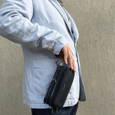 Leather clutch bag Newcontatto 6168 navy blue