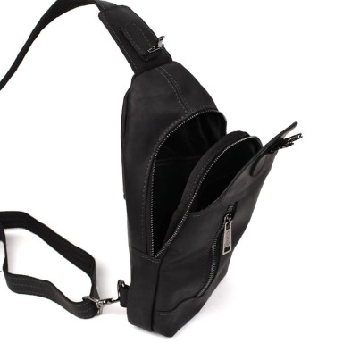 Men's leather sling backpack black TARWA RA-0116-3md