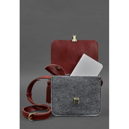 Фетрова жіноча бохо-сумка Лілу зі шкіряними бордовими вставками