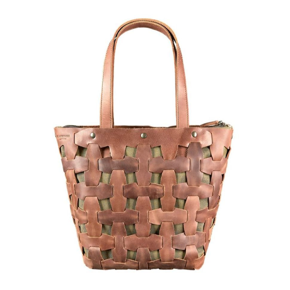 Women's leather woven bag Puzzle L light brown Crazy Horse