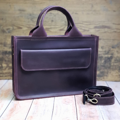 Шкіряна офісна сумка BGS бордового кольору BGS3079