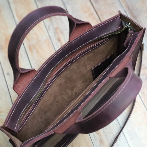 Шкіряна офісна сумка BGS бордового кольору BGS3079